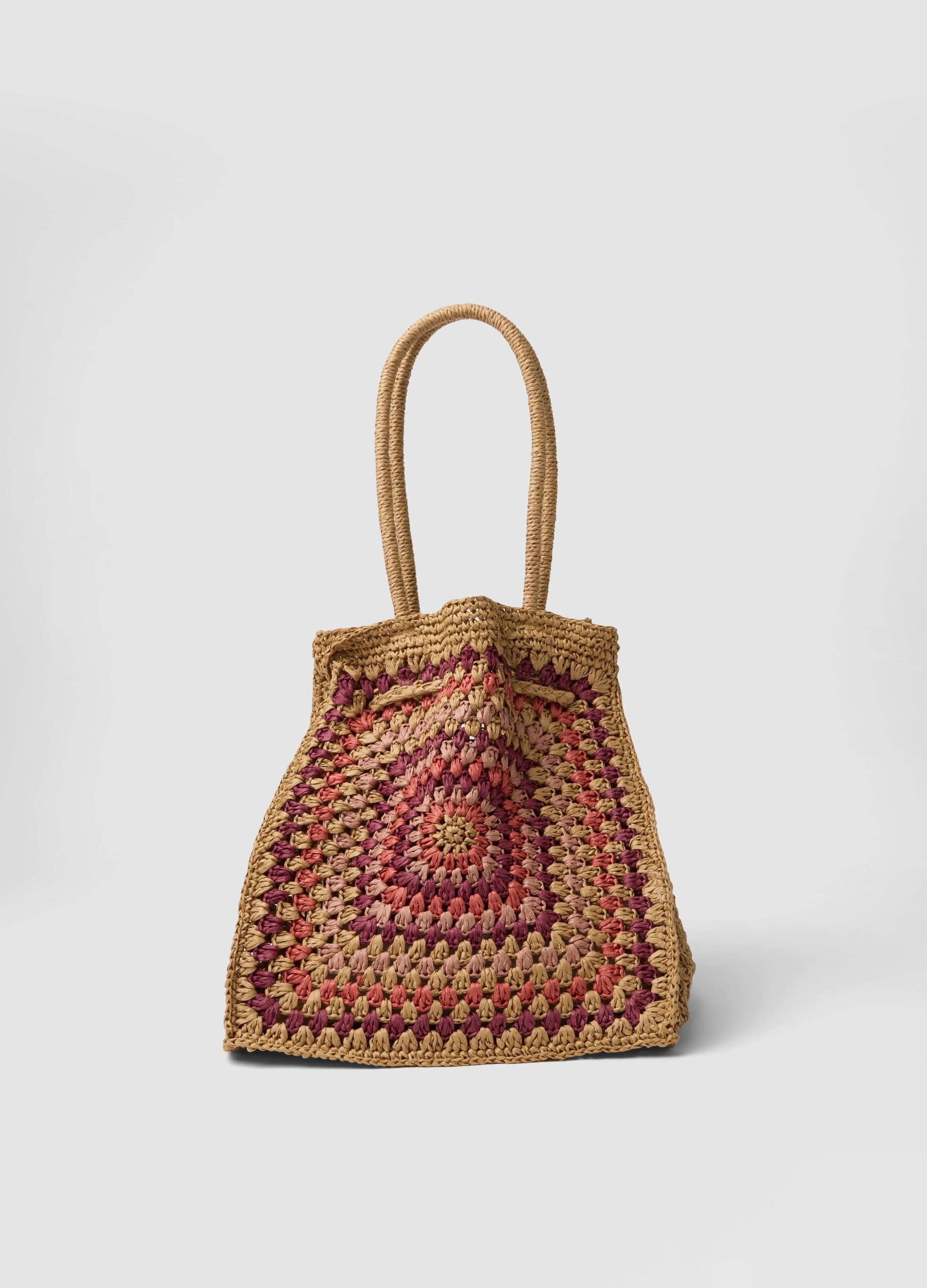Brown paper-fibre crochet shopper bag