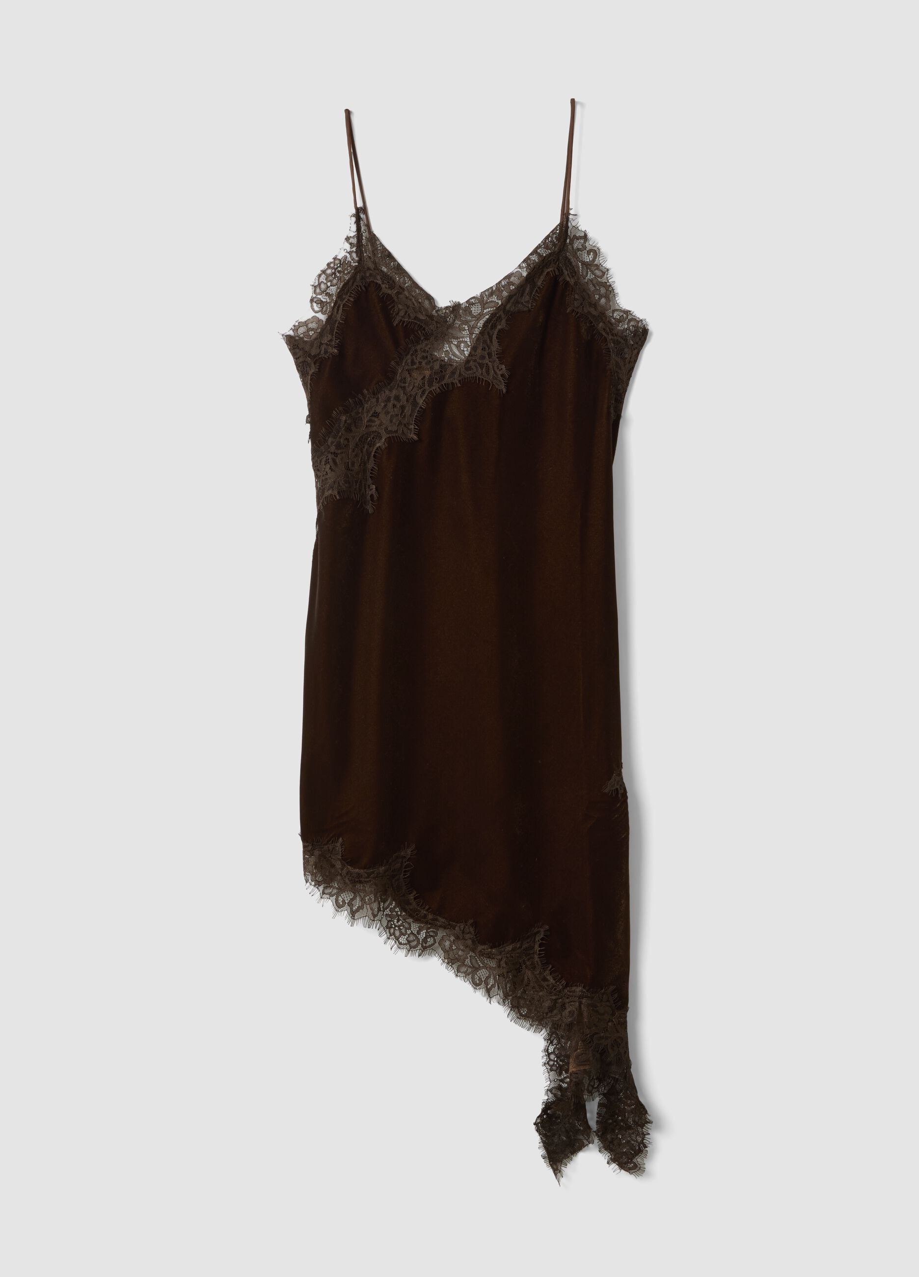 Asymmetrical brown lace dress