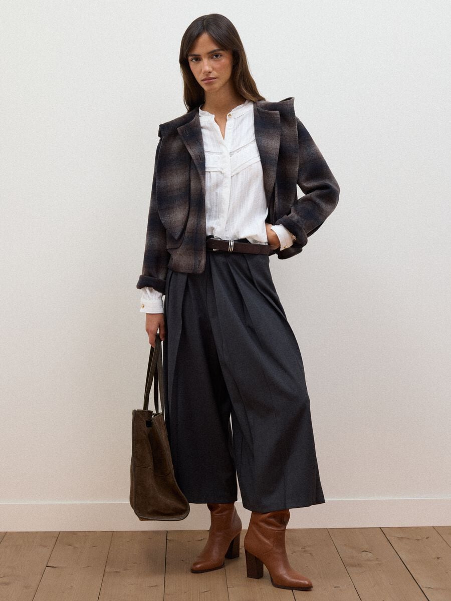 Grey pleated stretch viscose culotte skirt_0