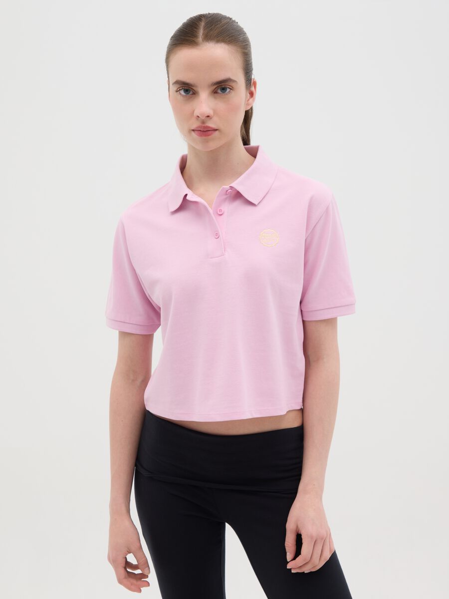 Women's pure cotton pink polo regular fit with classic collar and embroidered logo_0