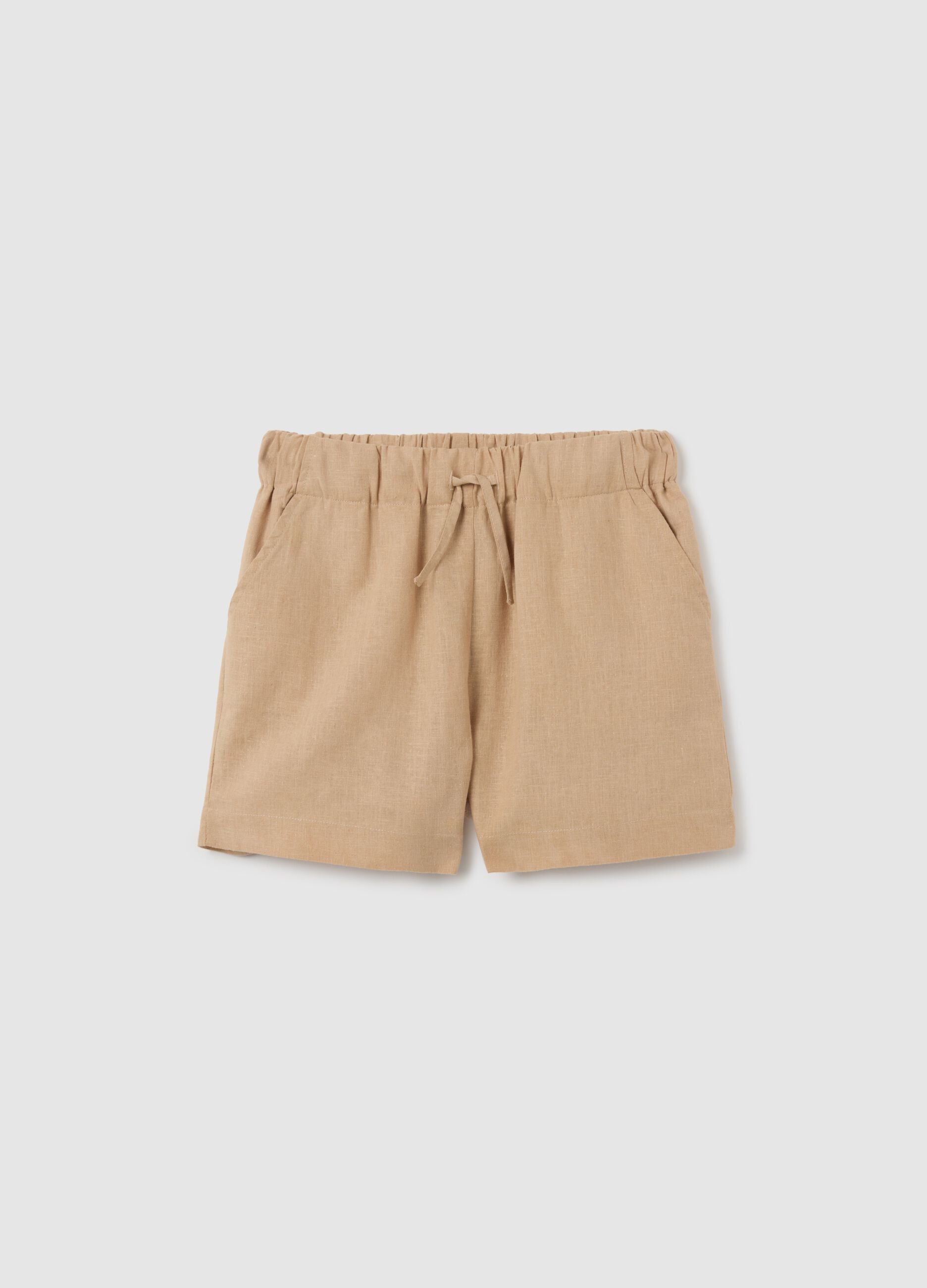 Regular fit beige linen shorts for girls