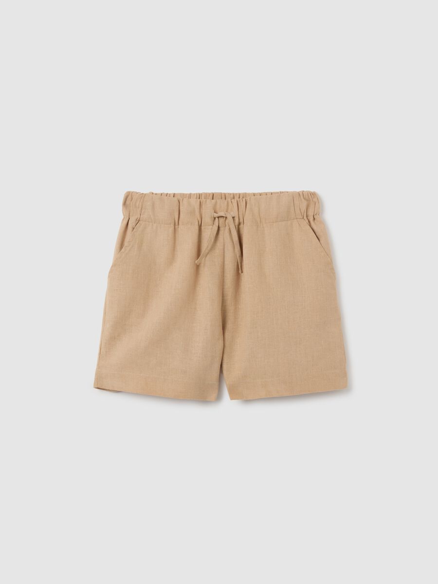 Regular fit beige linen shorts for girls_0