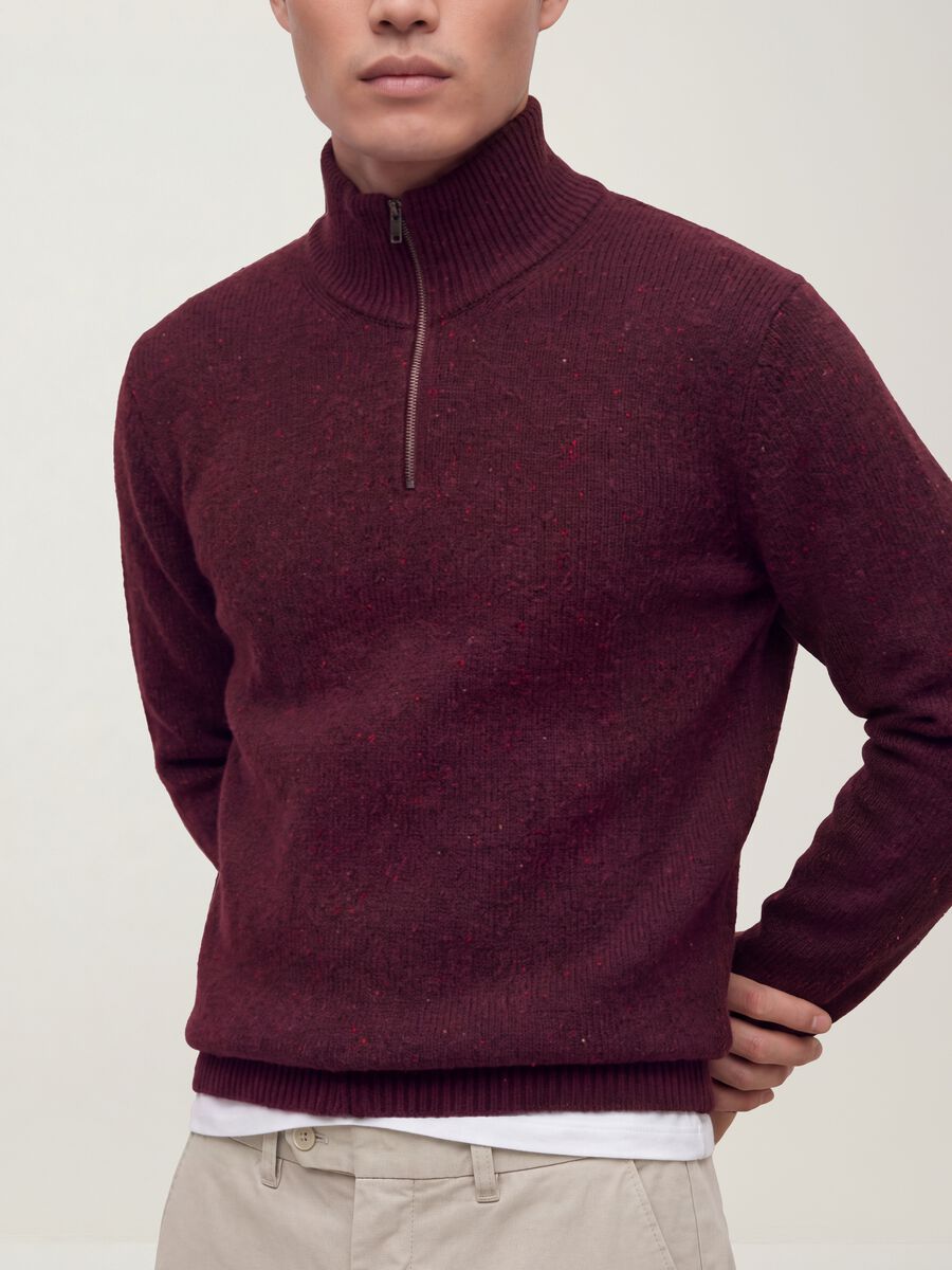 Maglia rossa Half zip in misto cotone e lana_2