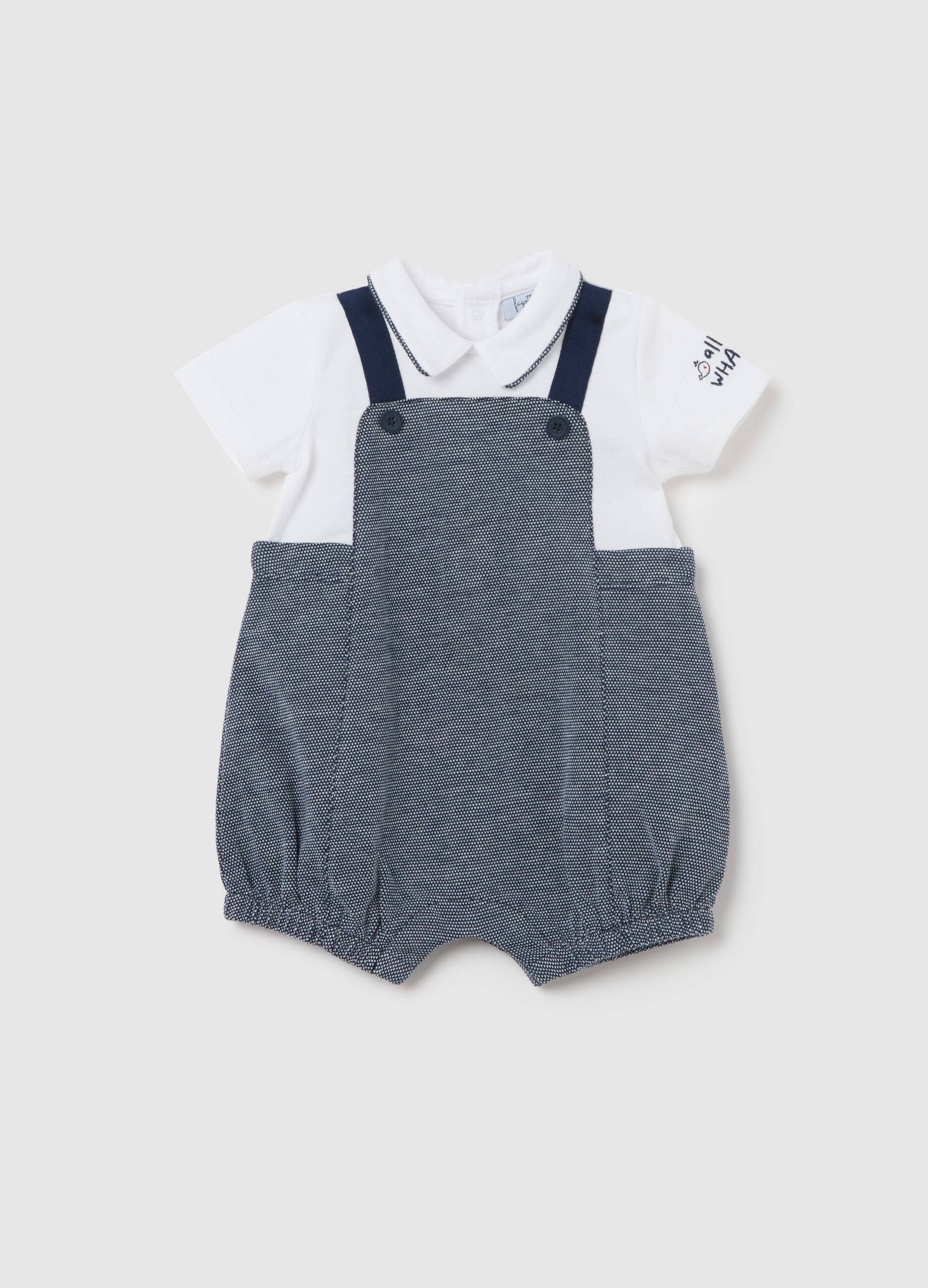 Grey jacquard romper with pointed collar