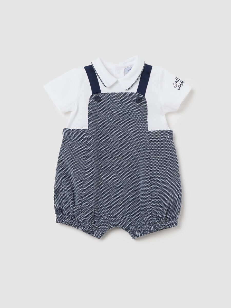 Grey jacquard romper with pointed collar_0