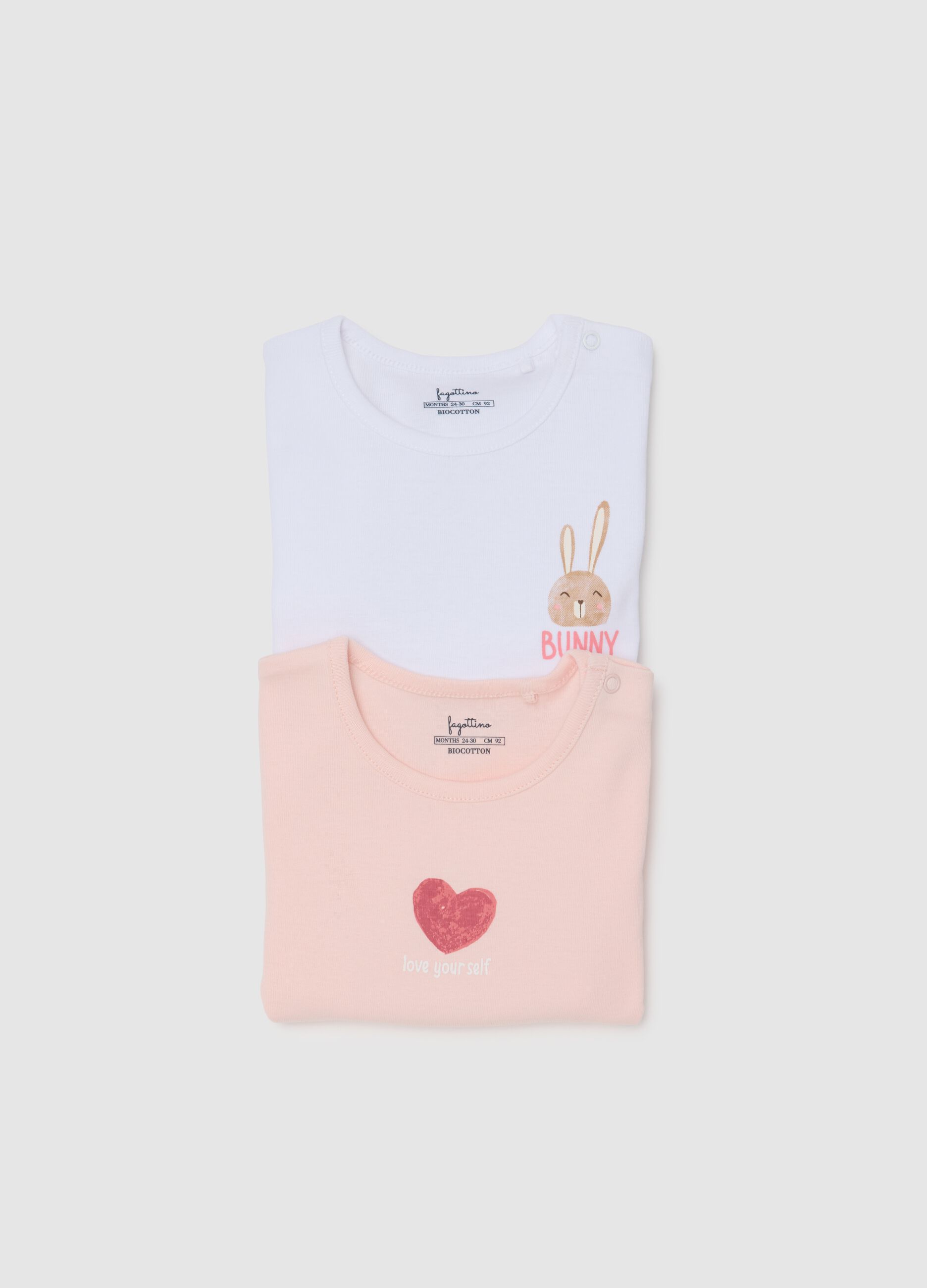 Girls' twin-pack T-shirts in pure multicolour cotton, regular fit