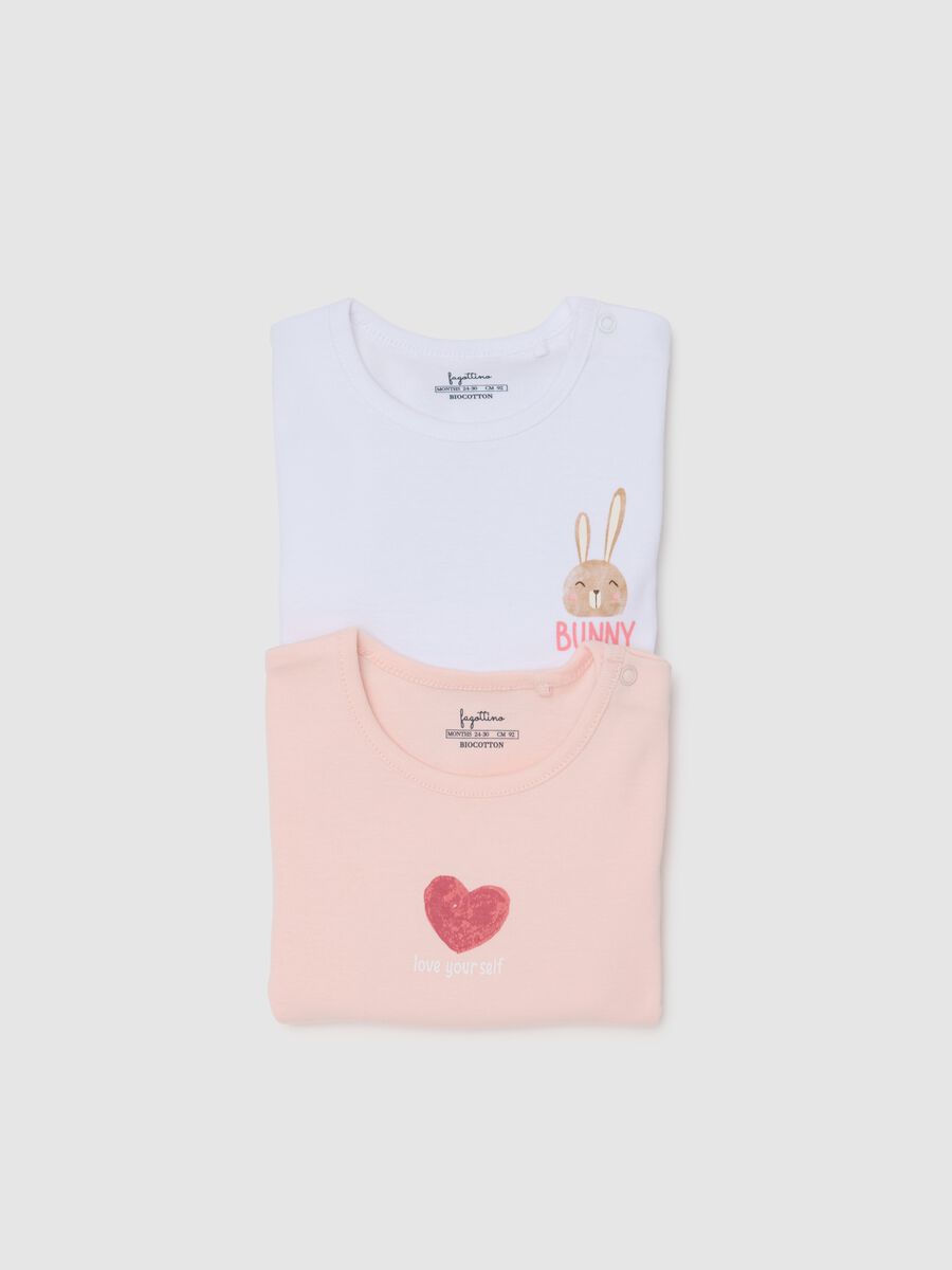Girls' twin-pack T-shirts in pure multicolour cotton, regular fit_3
