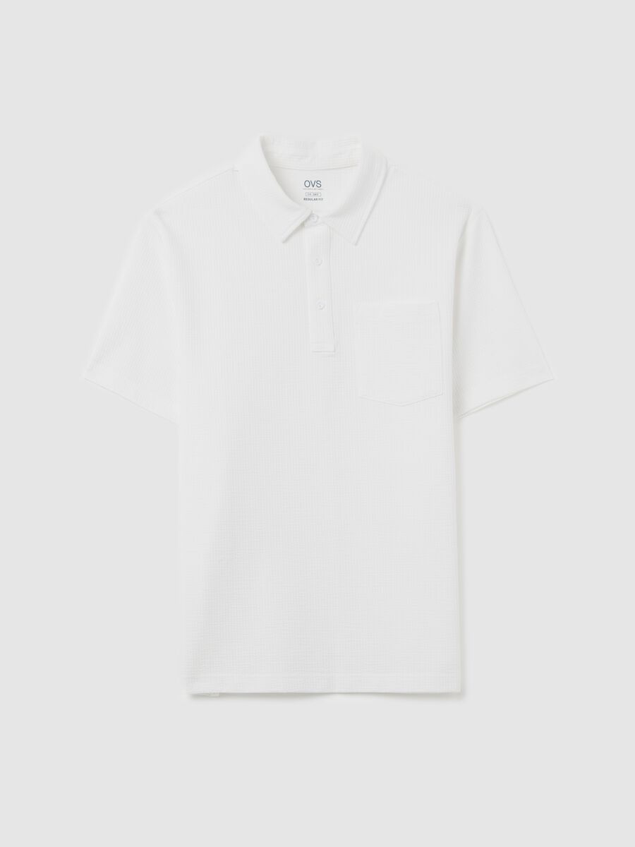 Waffle weave cotton polo shirt with pocket_0