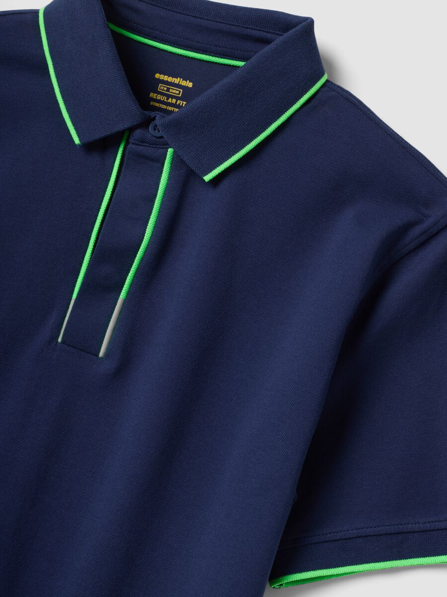 Polo blu a maniche corte in cotone elasticizzato_5