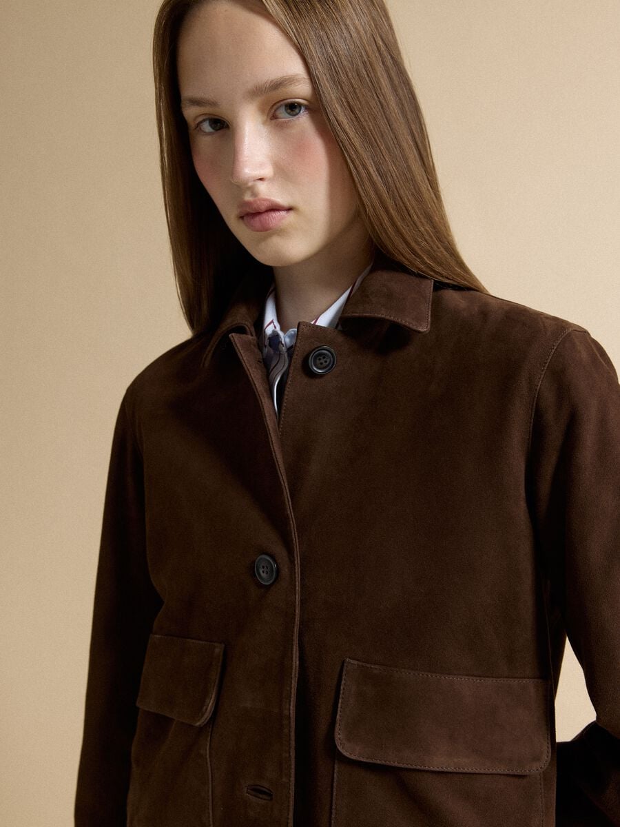 Blazer marrone in vera pelle regular fit con rever classico_1