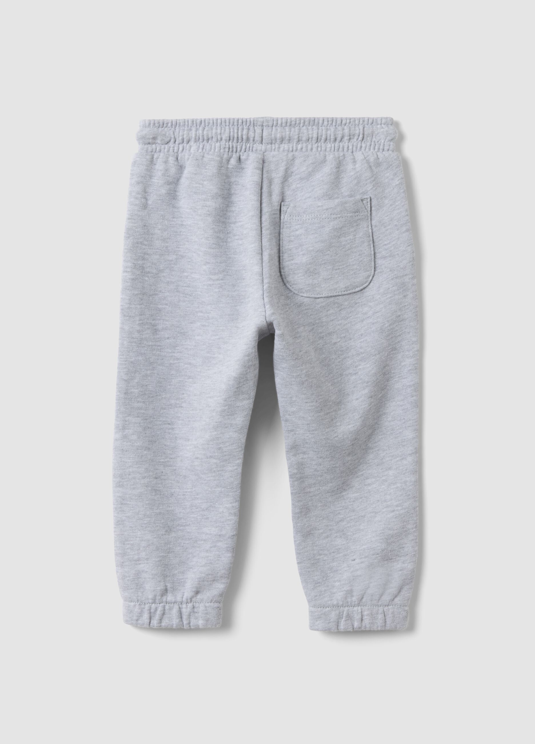 Grey jogger trousers in pure organic cotton with drawstring for baby boy