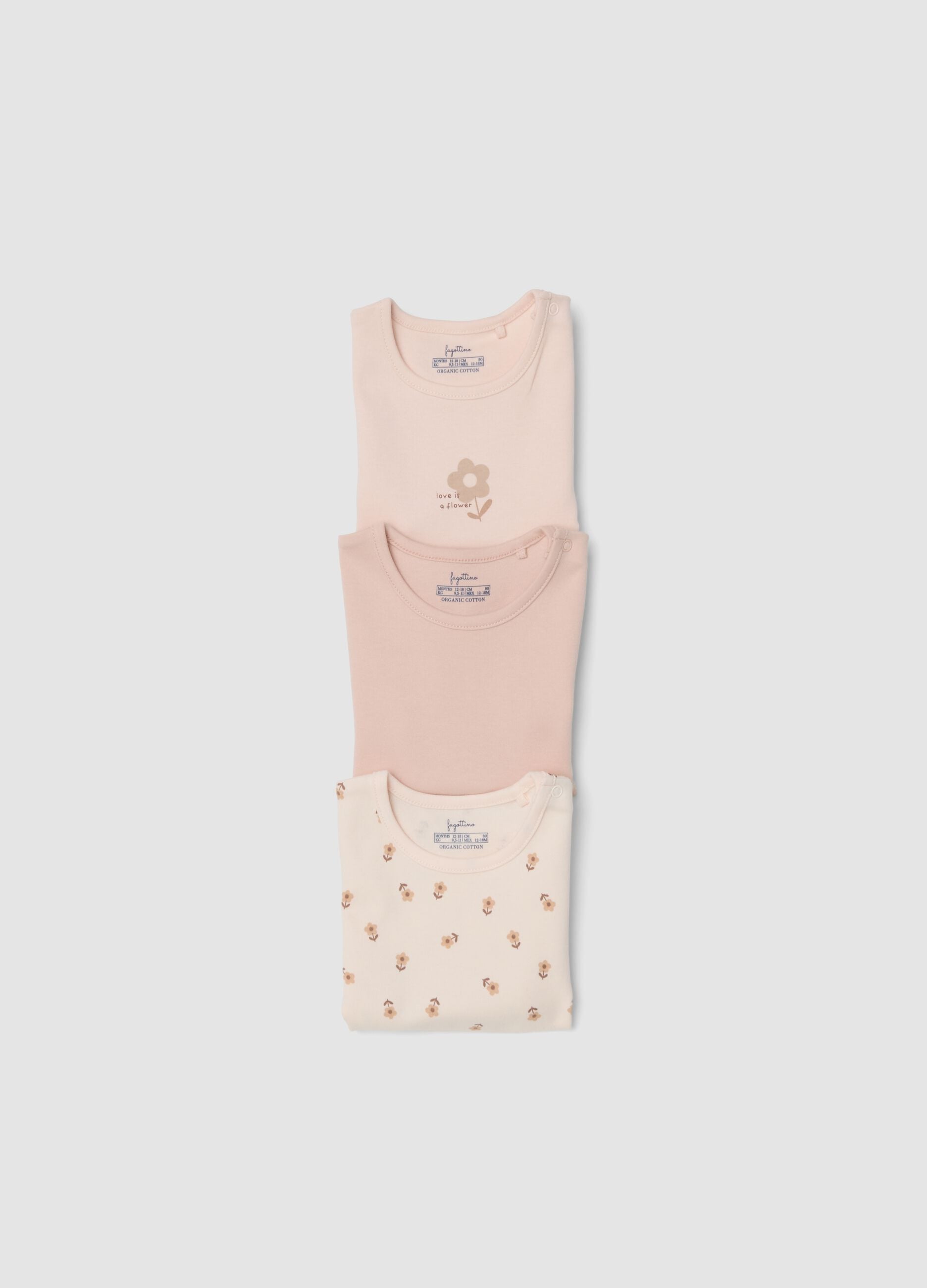 3-pack of multicolour organic cotton bodysuits with print for baby girl