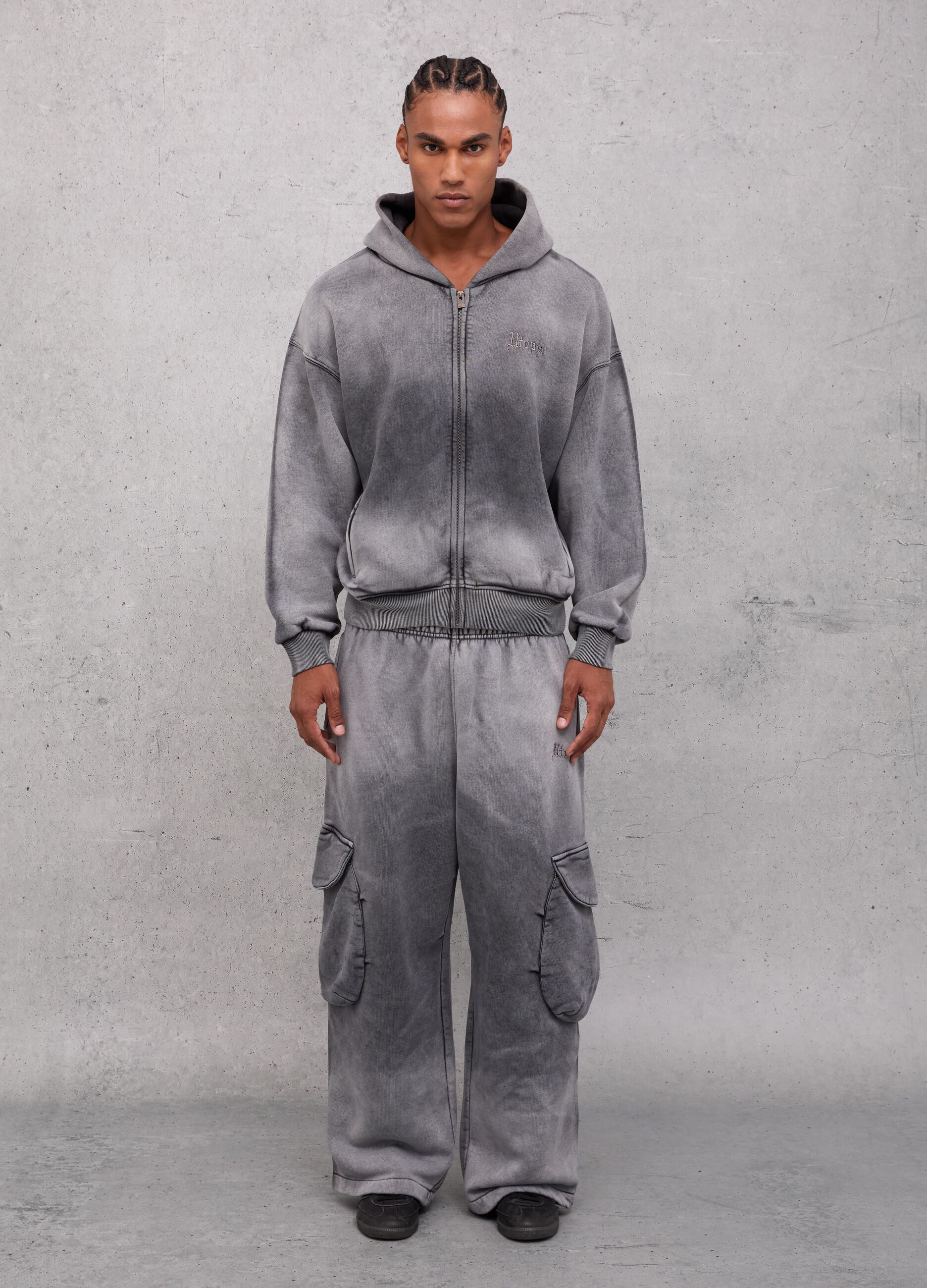 Sunfaded Zip Hoodie Vintage Grey