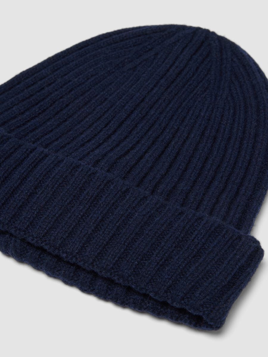 Blue ribbed pure wool beanie_1