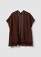 Cardigan marrone in misto viscosa a rete con frange_4