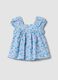 Blue pure cotton floral blouse with frills_1