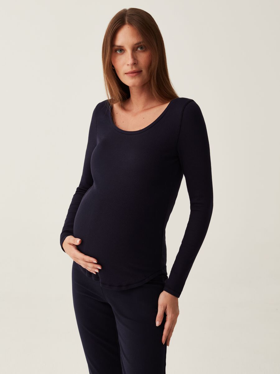 T-shirt premaman a costine con maniche lunghe_0