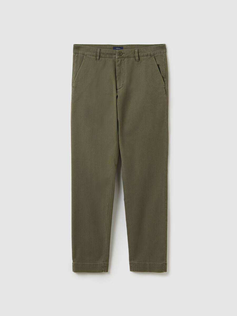 Slim fit green stretch cotton trousers_0
