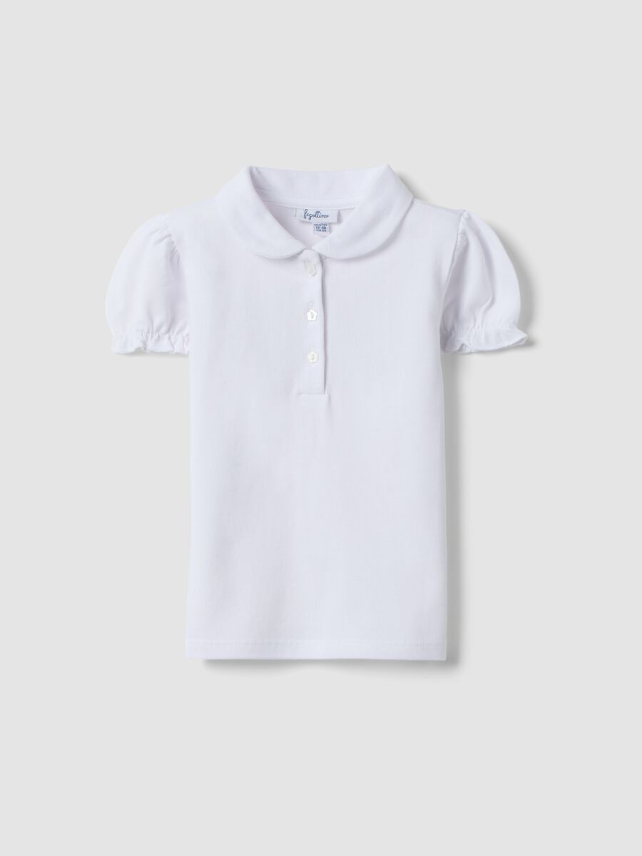 White pure cotton polo for girls, regular fit with ruched sleeves_0