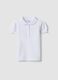 White pure cotton polo for girls, regular fit with ruched sleeves_0