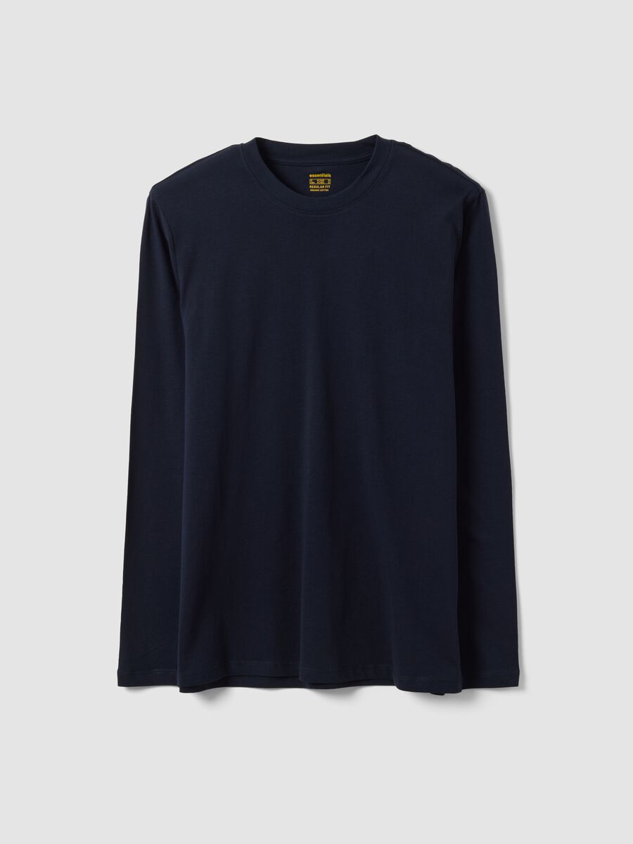 T-shirt blu a maniche lunghe in puro cotone organico con girocollo_0