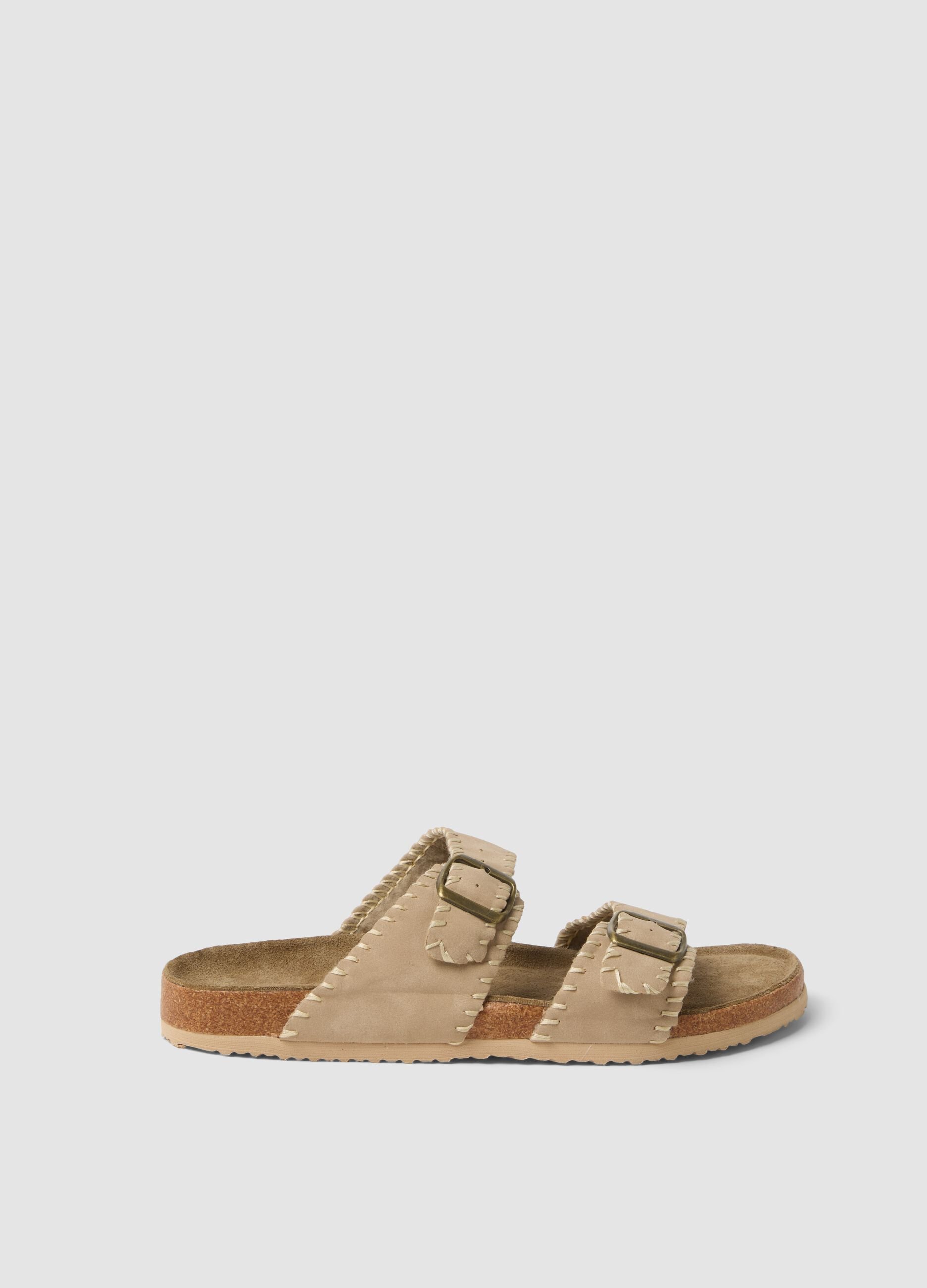 Beige double-strap sandals with buckles