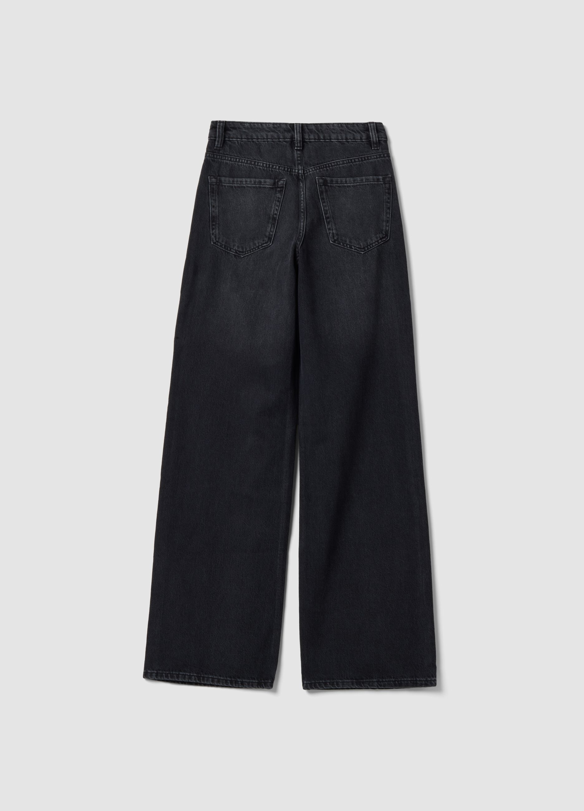 Black pure cotton wide-leg jeans with studs