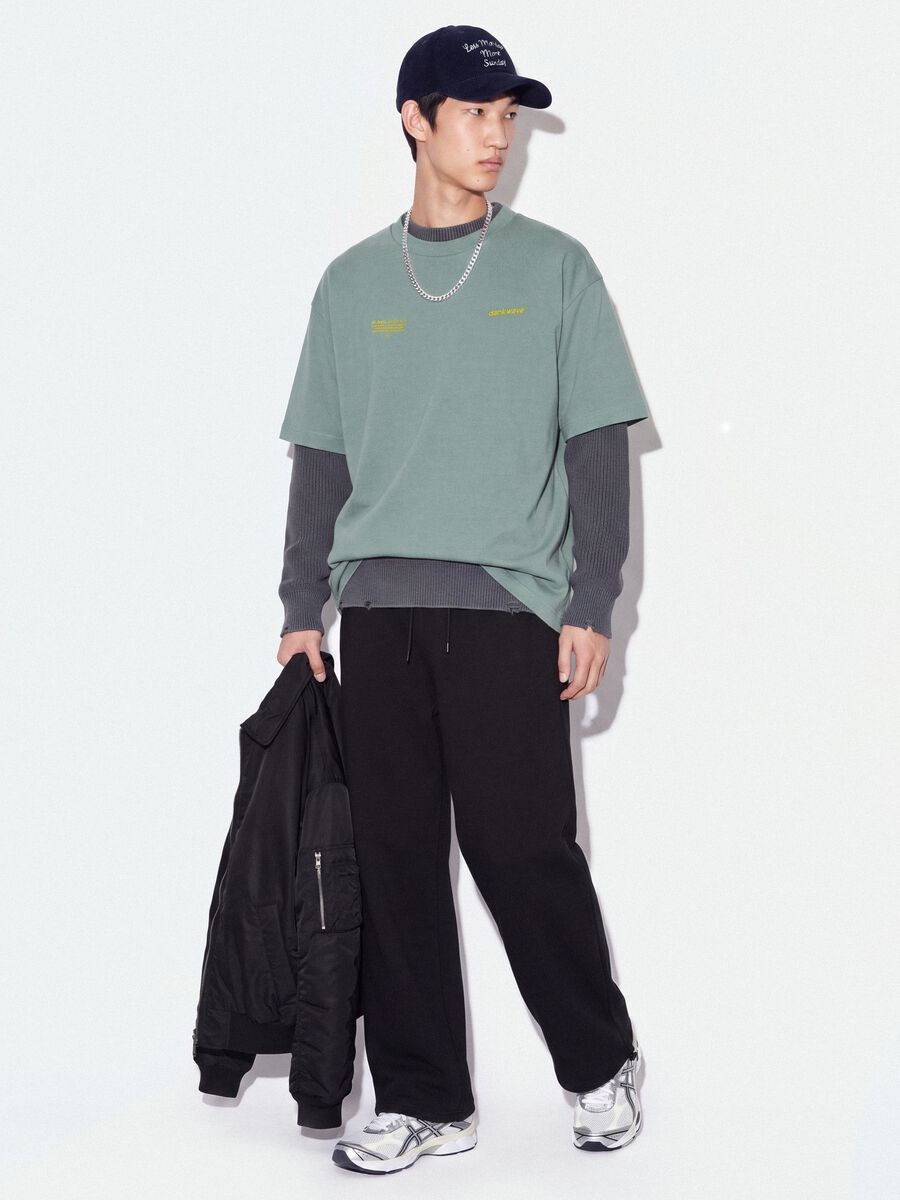 Jogger neri in puro cotone con vita elastica over fit_0