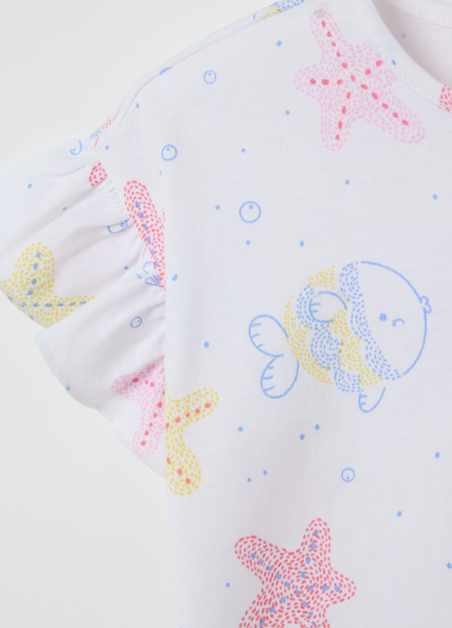 White cotton T-shirt with fish print