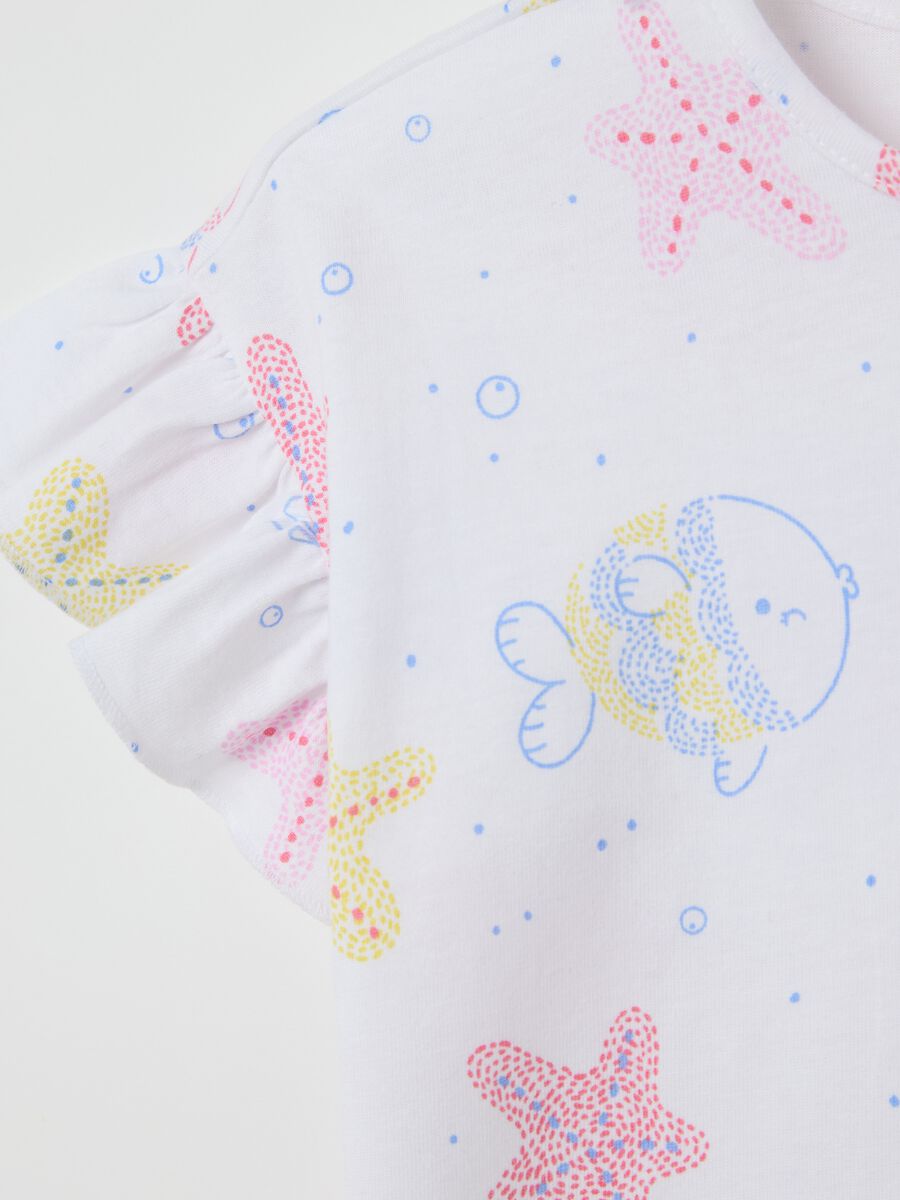 T-shirt bianca in cotone con stampa pesciolini_2
