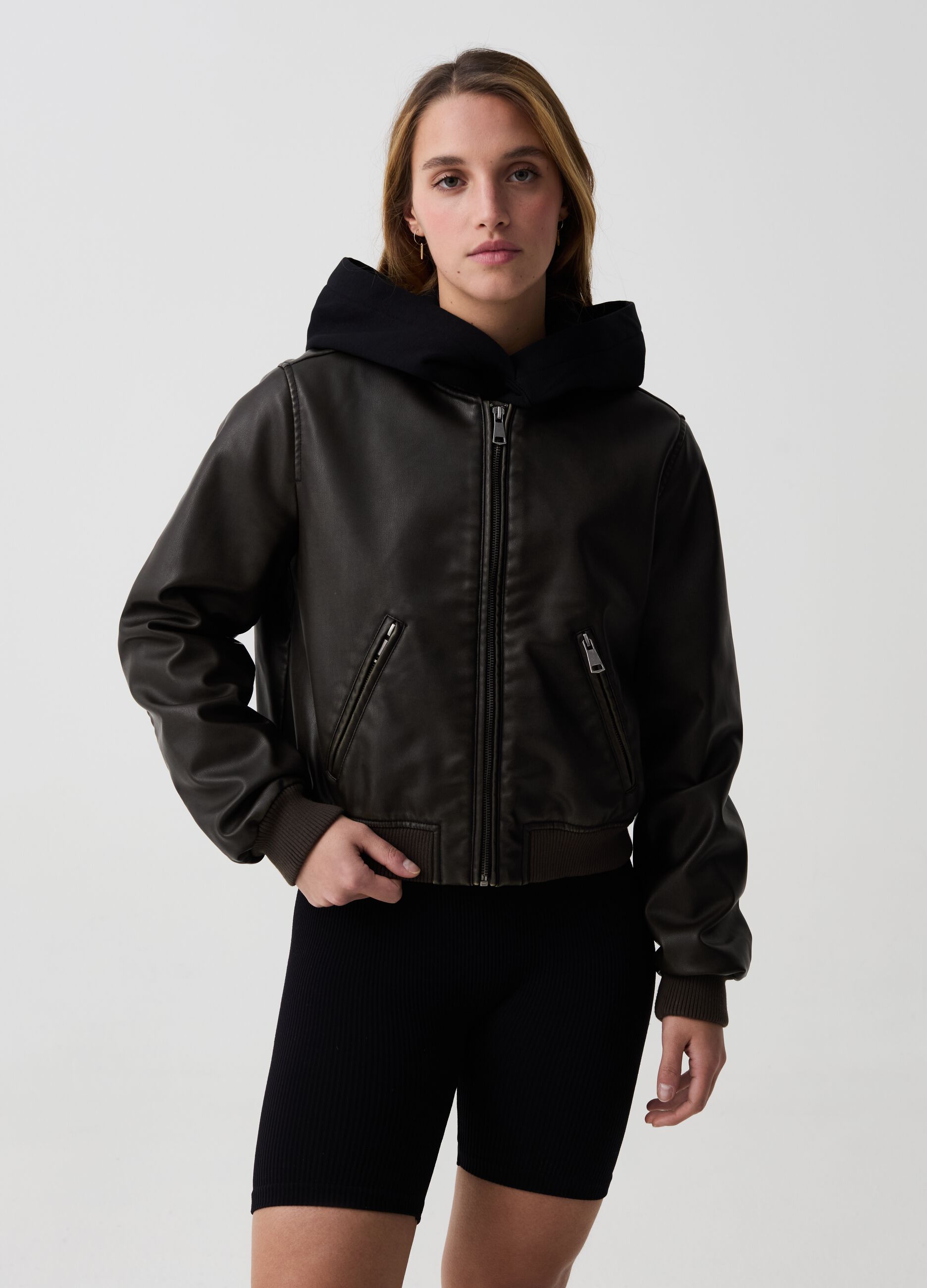 Bomber full-zip effetto lucido