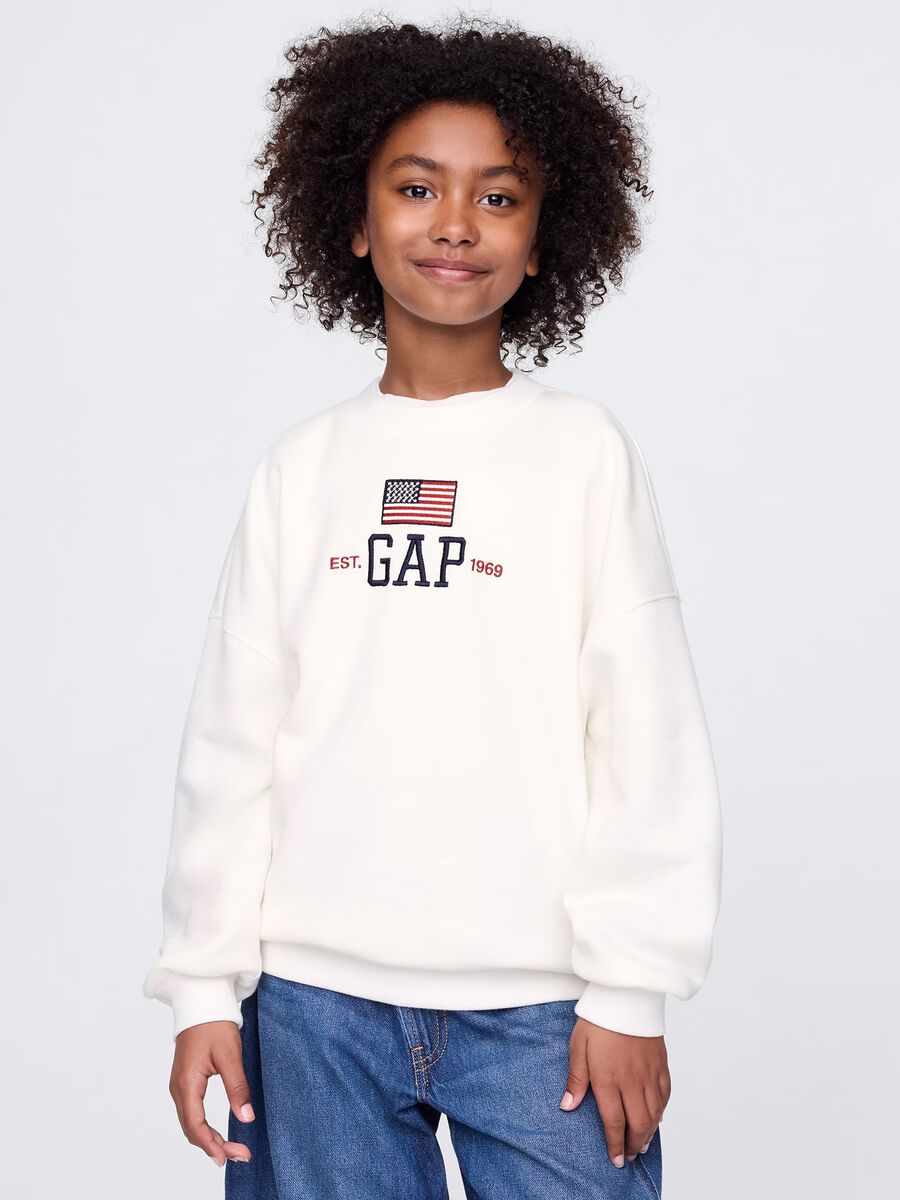 White sweatshirt with logo and flag print_0