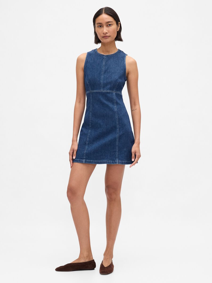 Stretch denim dress with back zip_0