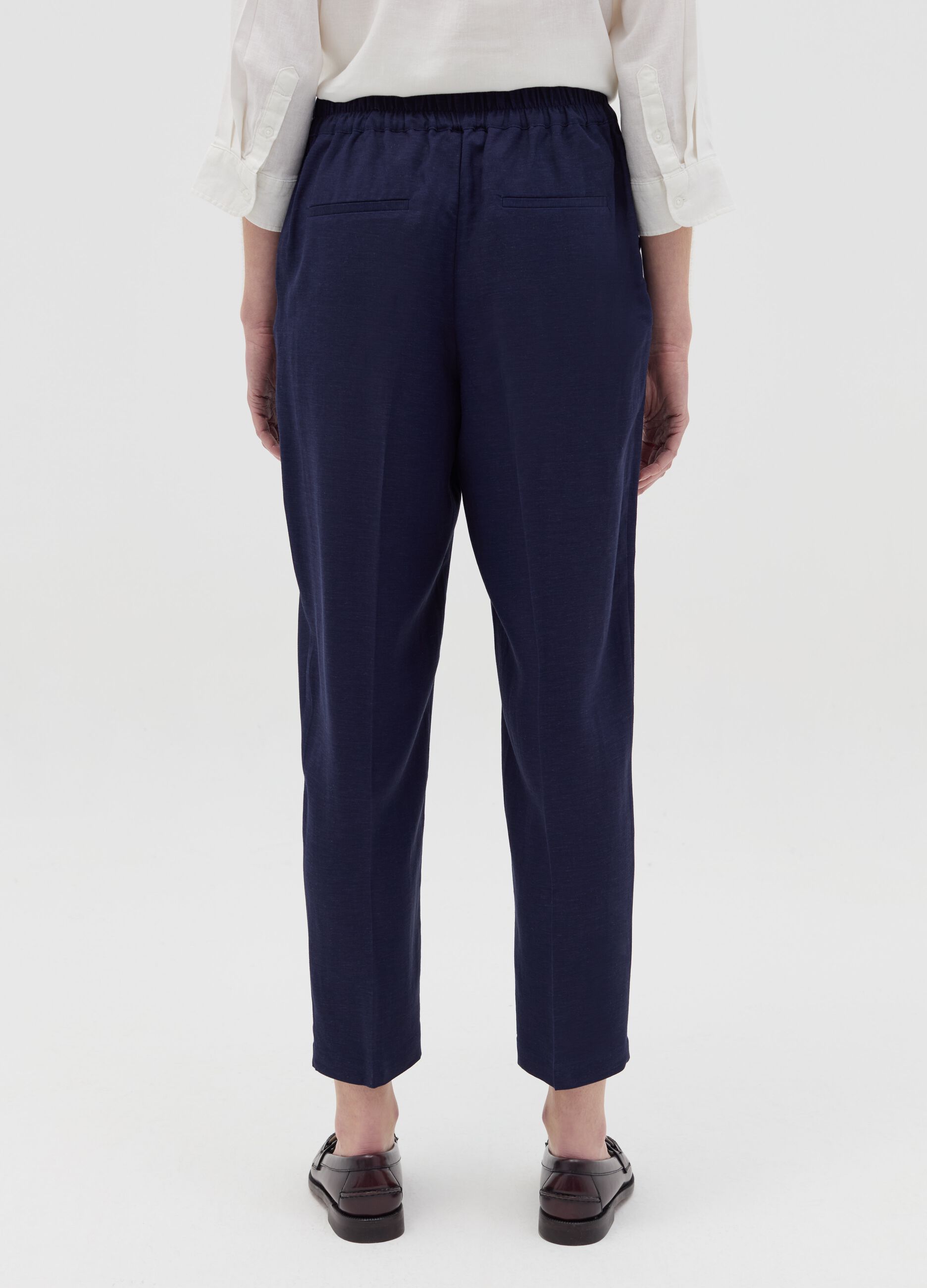 Pantalone in lino e viscosa blu navy
