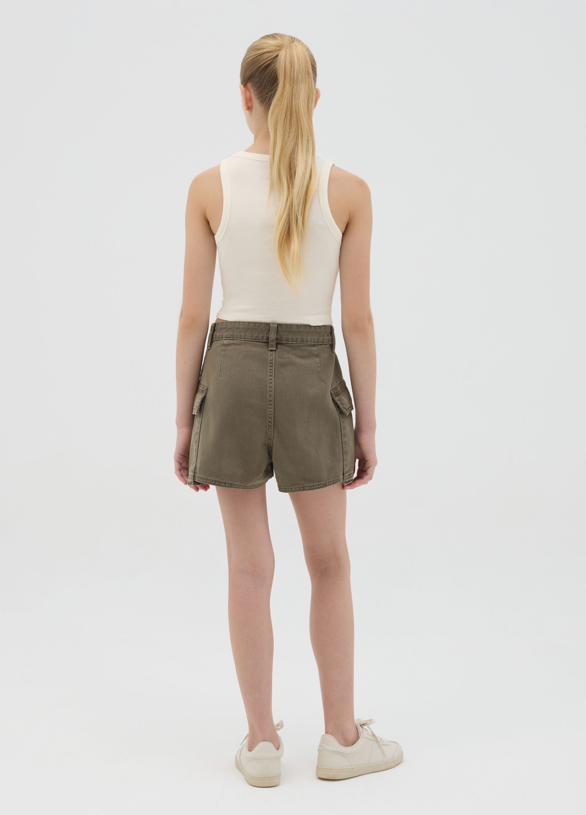 Skort cargo verde in denim
