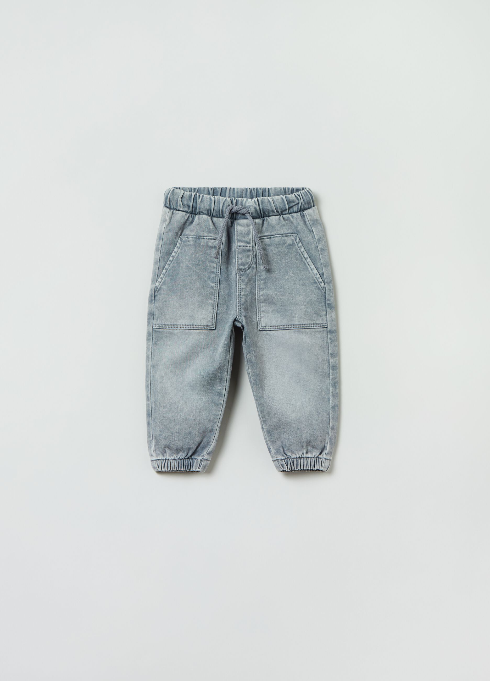 Joggers in denim con coulisse_0