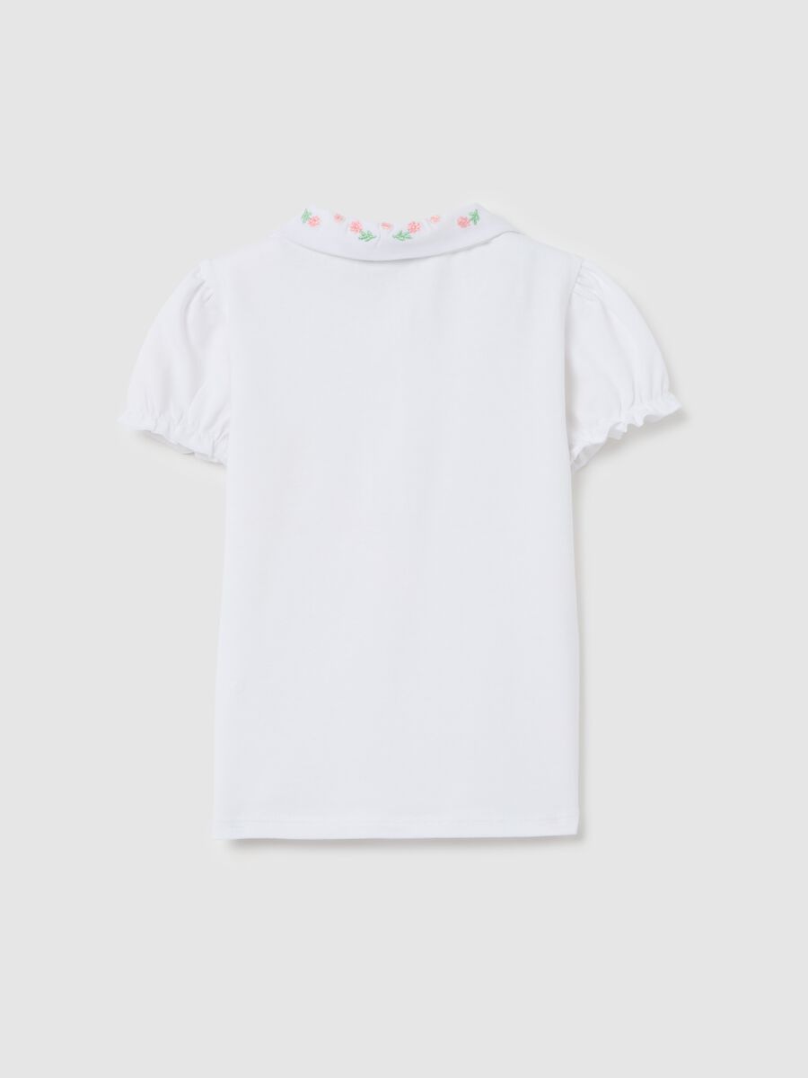 Stretch cotton polo shirt with flowers embroidery_1