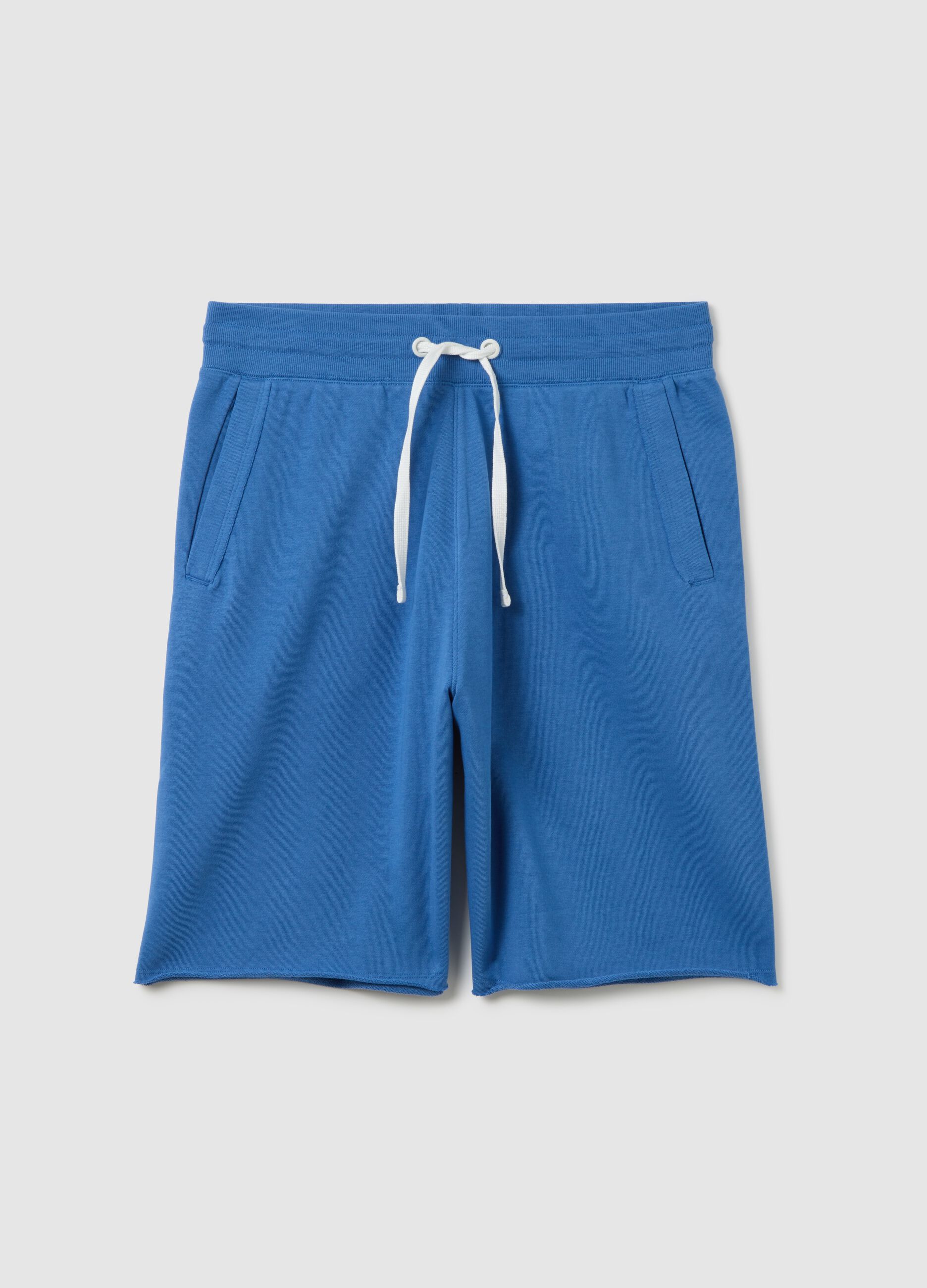 Men's blue cotton blend regular fit shorts with adjustable drawstring