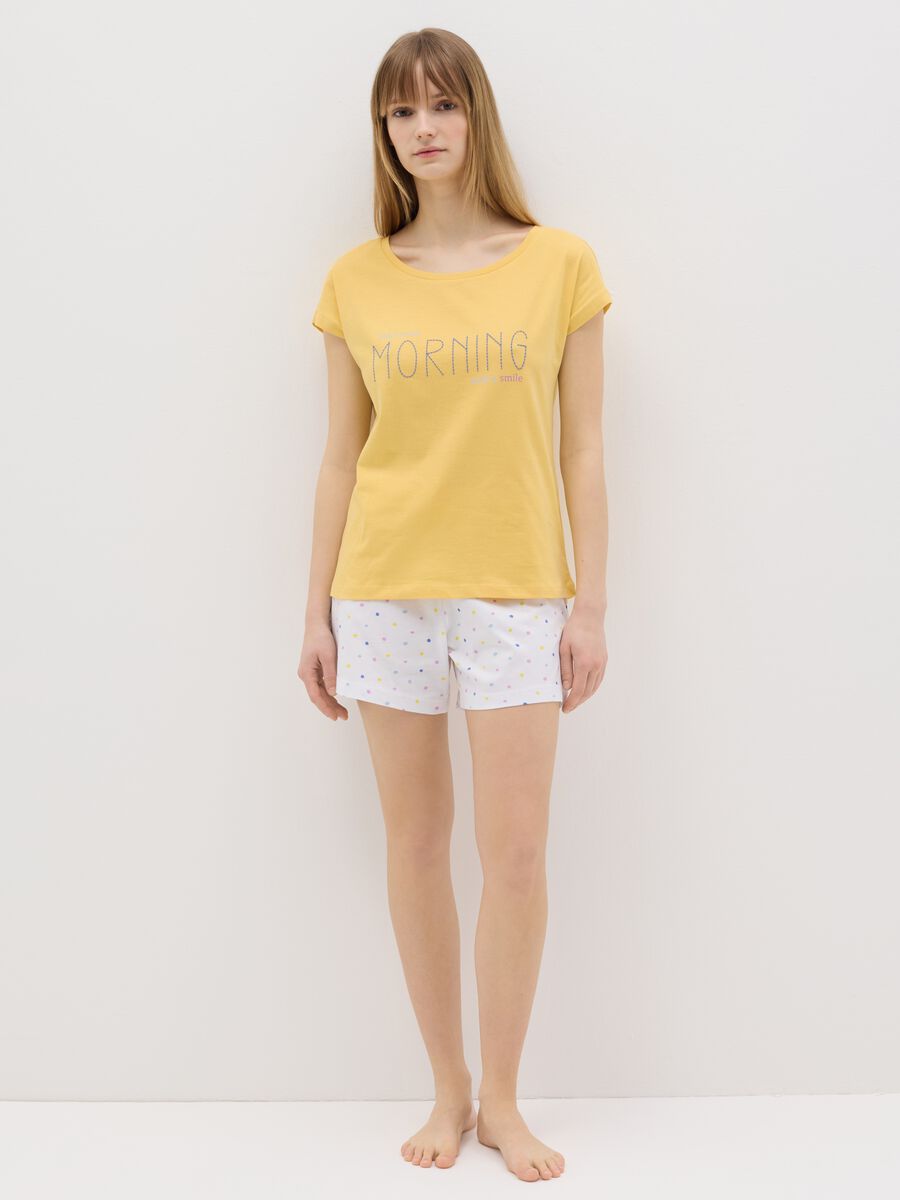 White and yellow cotton pyjamas with print_0