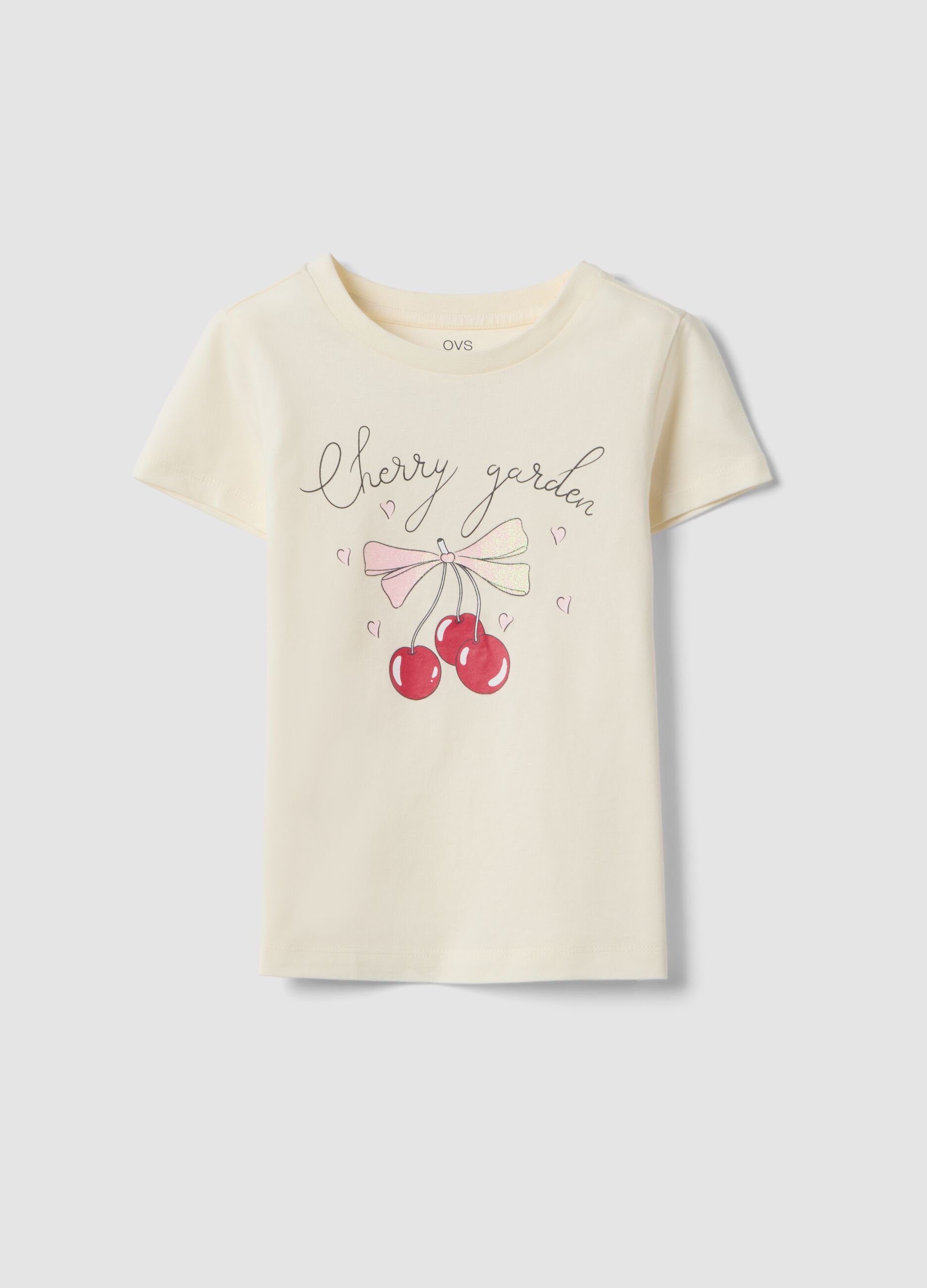 T-shirt in puro cotone beige regular fit con stampa per bambina