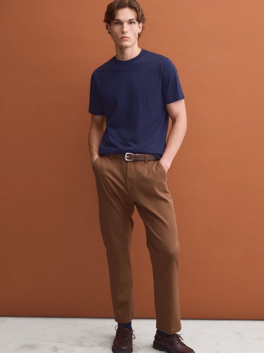 Blue pure cotton crew-neck T-shirt, regular fit_1