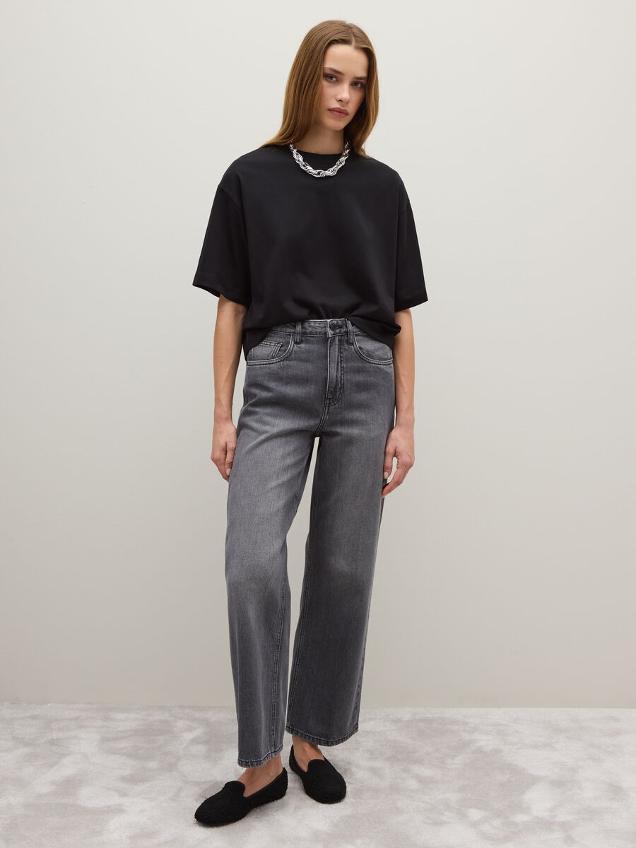 Black Cotton Blend Boxy Fit T-shirt_1