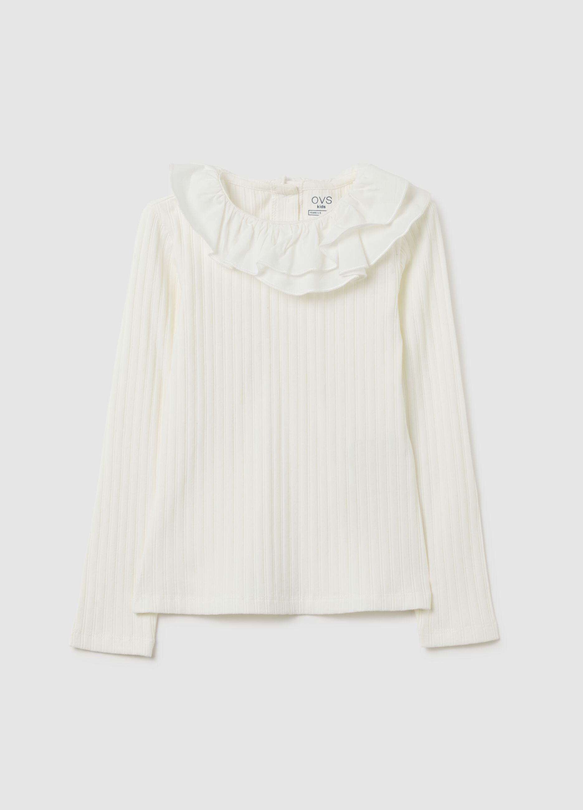 Maglia da bambina in cotone elasticizzato bianca regular fit