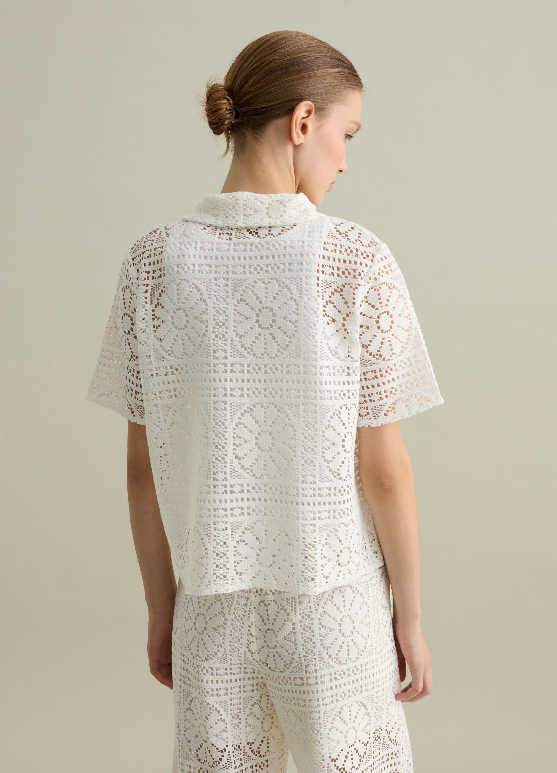 White polo shirt in lace