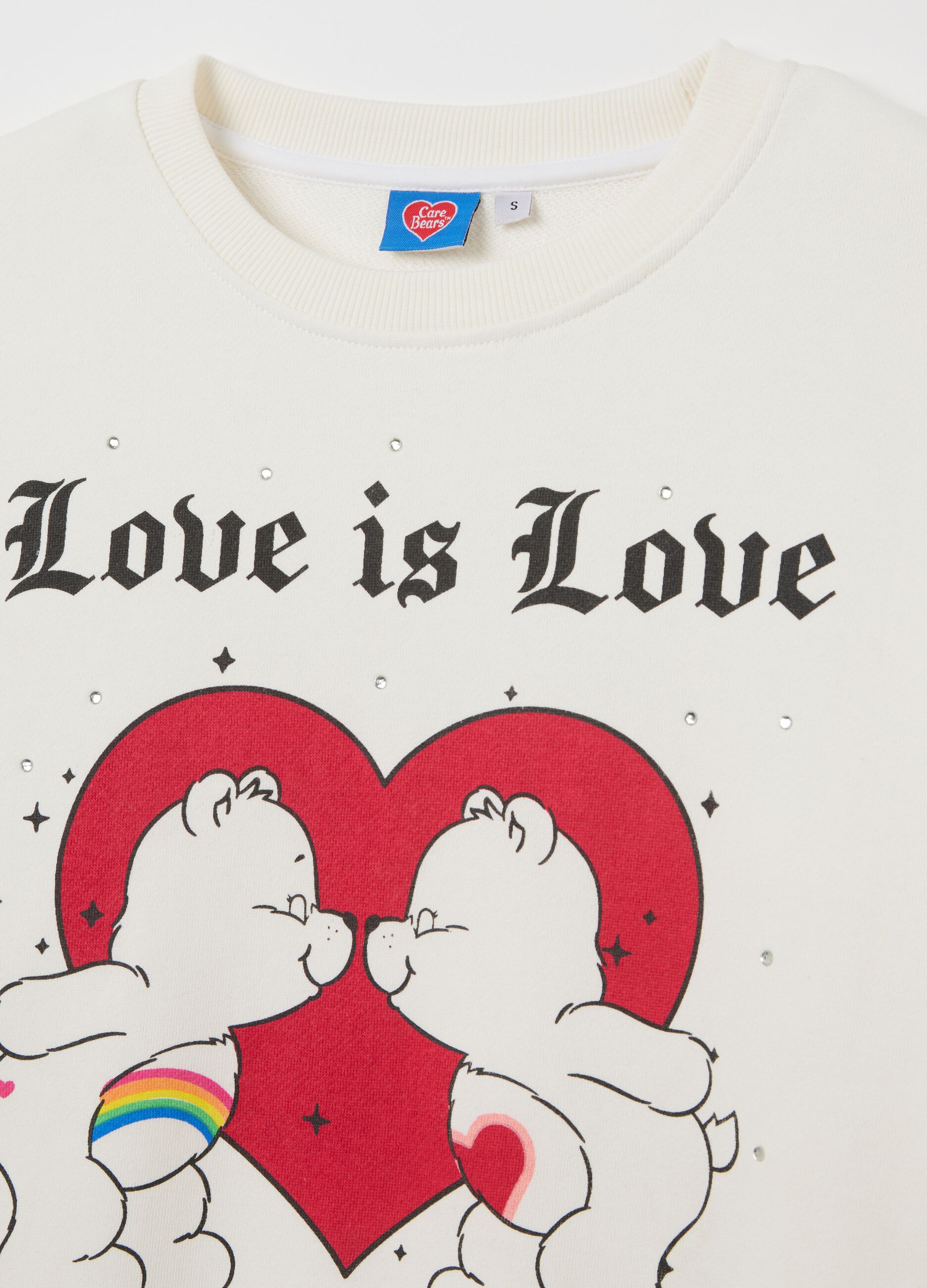 White sweatshirt in French terry with Care Bears print