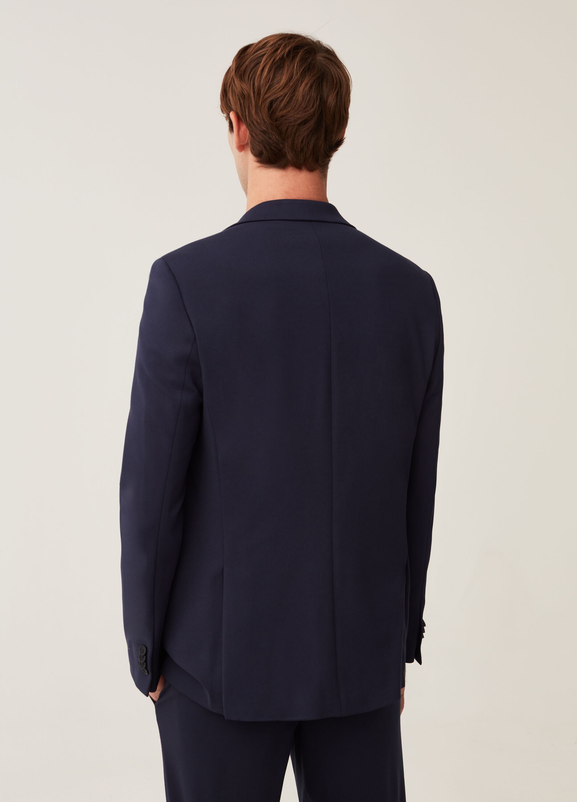 Blazer easy fit in tessuto a maglia blu navy_2