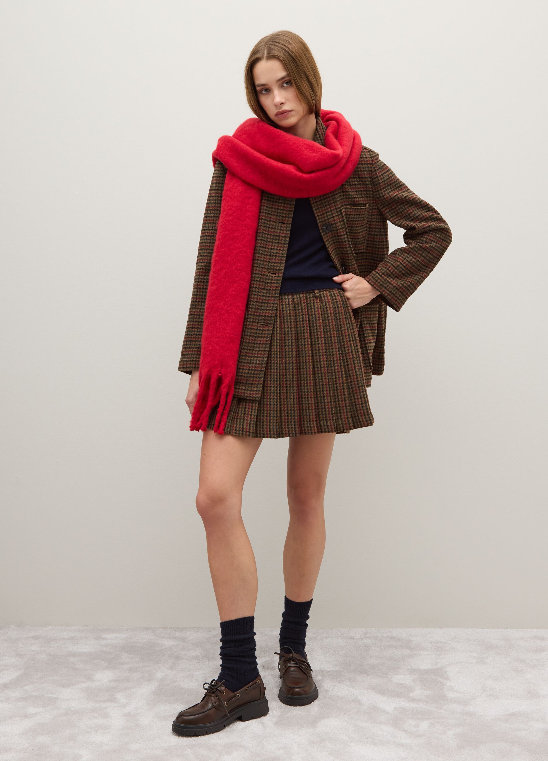 Brown Wool Blend Checked Regular Fit Blazer