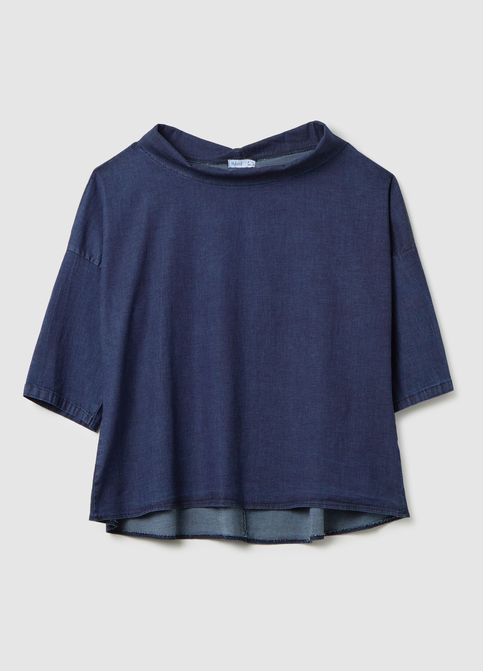 Blue Long Sleeve Stretch Cotton Top