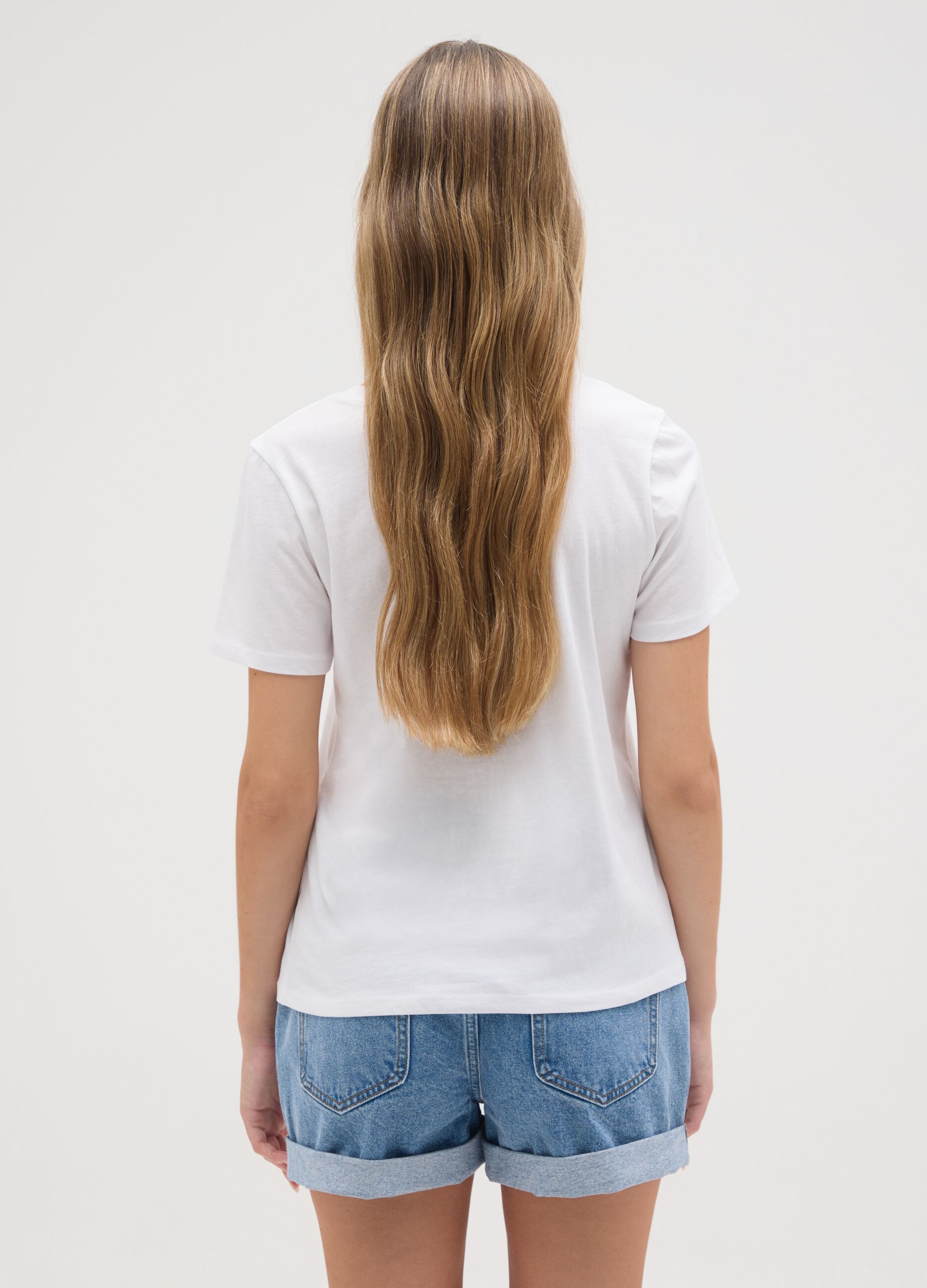Women's white pure cotton T-shirt regular fit with print