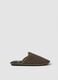Brown slip-on house slippers with checked lining_0